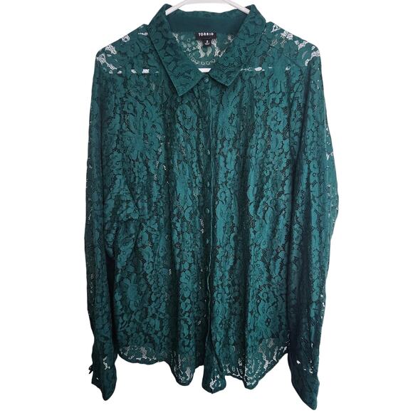 Torrid Lace Madison Button Down Blouse Plus Size 2X Holiday Career Work Office - Picture 2 of 10